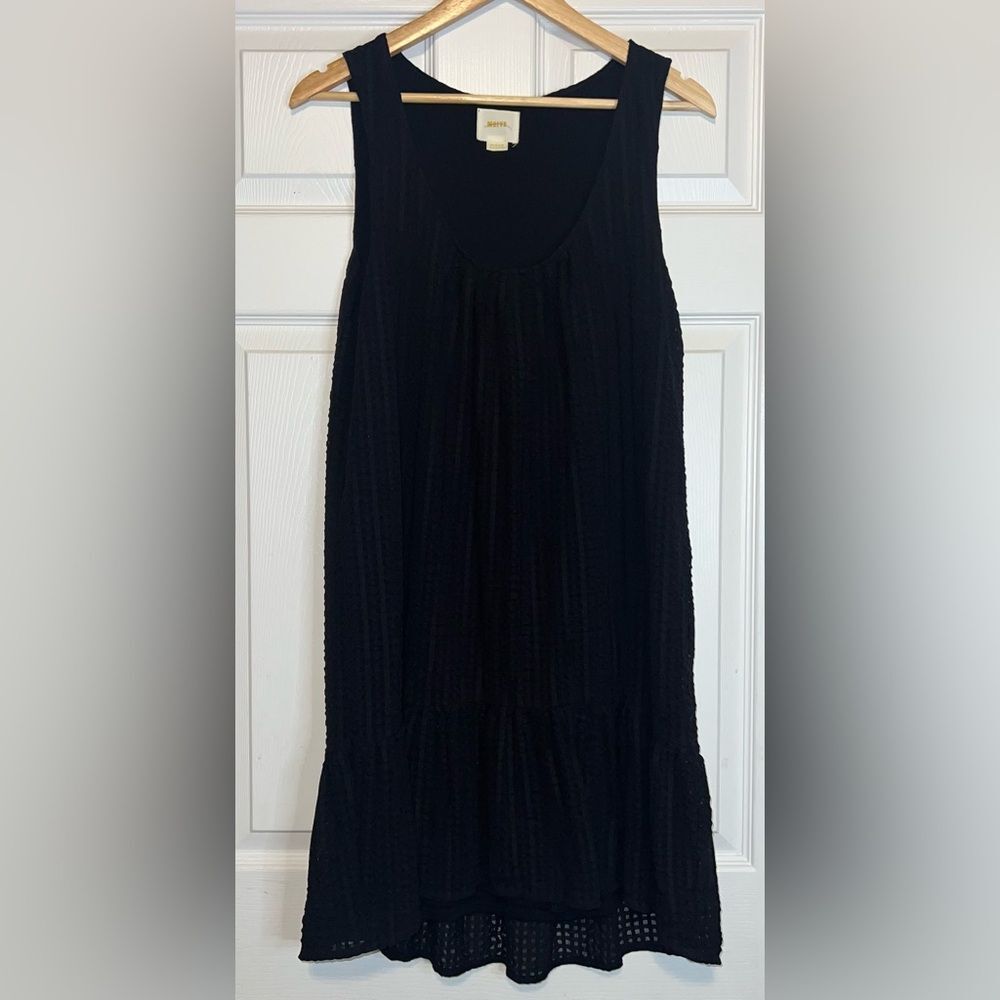 Maeve Anthropologie Puckered Black Peplum Dress Size Medium EUC